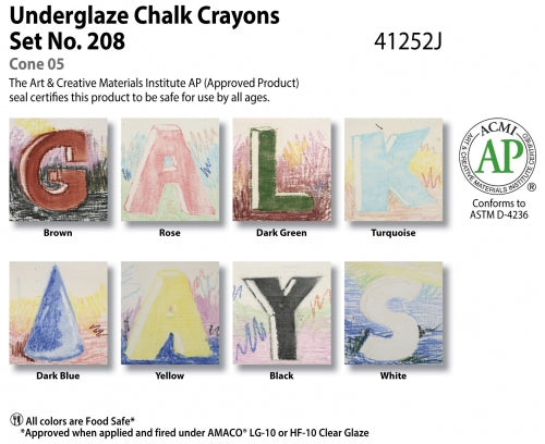 AMACO UNDERGLAZE CHALK - SET #208 CRAYON - Clay Art Center